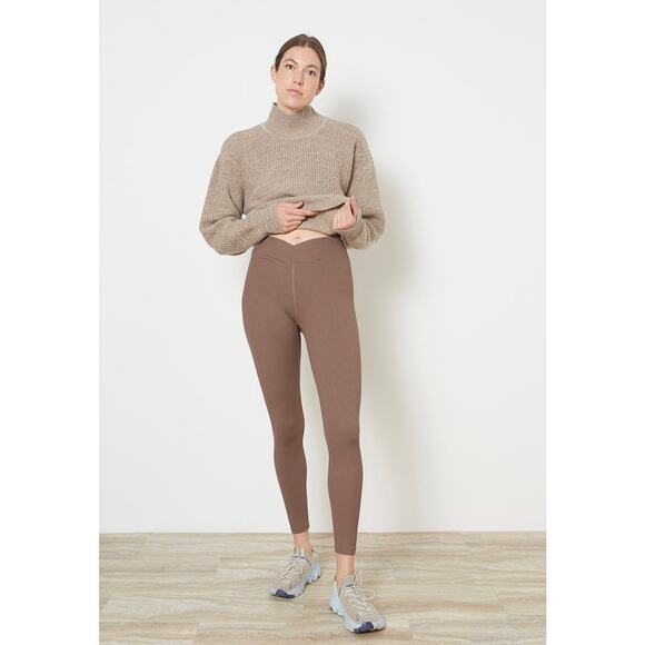 Year Of Ours Studio Ribbed Veronica Crossover Leggings Coco Light Brown Medium - Picture 1 of 9